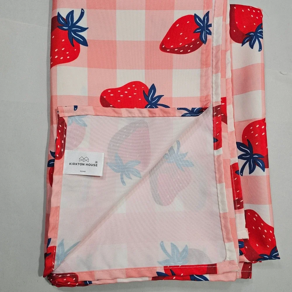 Strawberry Tablecloth 60x84 Pink Strawberry Gingham Rectangular Picnic